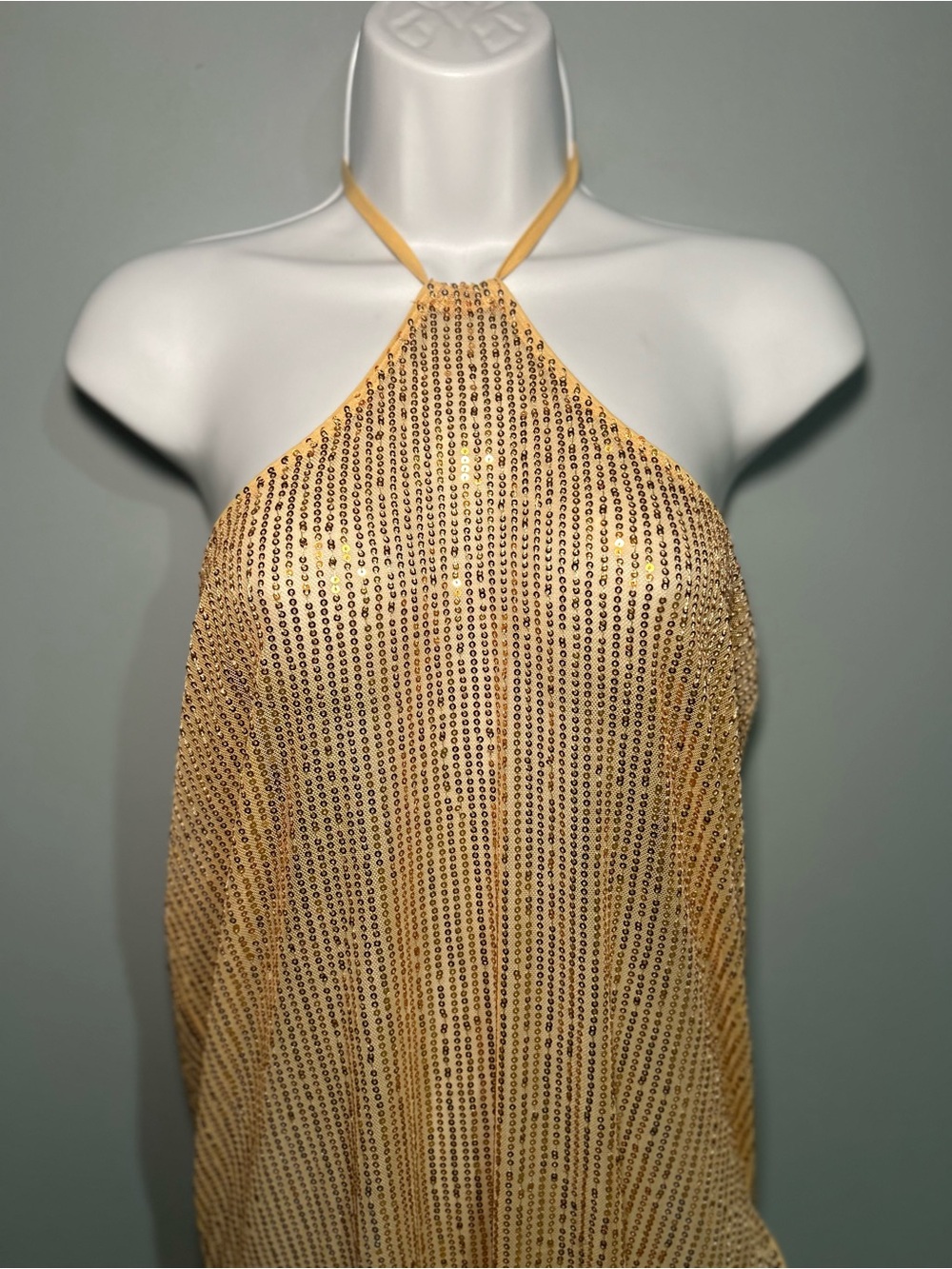 PrettyLittleThing Gold Sequin Strapless Halter Midi Dress - Picture 5 of 8